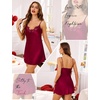 Lovasy 2 Pack Silk Nightgown for Women Lingerie S-XXL | Satin Nightgown,Sexy Lace V Neck Lingerie Dress,Adjustable Straps Slips,Cami Sleepwear,Mini Dresses(Black & Purplish Red)