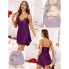 Lovasy 2 Pack Silk Nightgown for Women Lingerie S-XXL | Satin Nightgown,Sexy Lace V Neck Lingerie Dress,Adjustable Straps Slips,Cami Sleepwear,Mini Dresses(Black & Dark Purple)