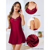 Lovasy 2 Pack Silk Nightgown for Women Lingerie S-XXL | Satin Nightgown,Sexy Lace V Neck Lingerie Dress,Adjustable Straps Slips,Cami Sleepwear,Mini Dresses(Black & Purplish Red)