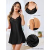 Lovasy 2 Pack Silk Nightgown for Women Lingerie S-XXL | Satin Nightgown,Sexy Lace V Neck Lingerie Dress,Adjustable Straps Slips,Cami Sleepwear,Mini Dresses(Dark Green & Black)