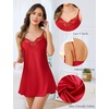 Lovasy 2 Pack Silk Nightgown for Women Lingerie S-XXL | Satin Nightgown,Sexy Lace V Neck Lingerie Dress,Adjustable Straps Slips,Cami Sleepwear,Mini Dresses(Dark Purple & Red)