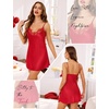 Lovasy 2 Pack Silk Nightgown for Women Lingerie S-XXL | Satin Nightgown,Sexy Lace V Neck Lingerie Dress,Adjustable Straps Slips,Cami Sleepwear,Mini Dresses(Dark Purple & Red)