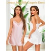 Lovasy 2 Pack Silk Nightgown for Women Lingerie S-XXL | Satin Nightgown,Sexy Lace V Neck Lingerie Dress,Adjustable Straps Slips,Cami Sleepwear,Mini Dresses(Rose Pink & White)
