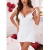 Lovasy Sexy Lingerie for Women Lace V Neck Babydoll Dress S-XXL | Side Slits Sexy Babydoll Lingerie,Adjustable Straps Nightgown,Cami Slip Dress,Chemise,Cosplay Party,Date Night Outfit(White)