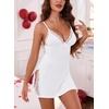 Lovasy Sexy Lingerie for Women Lace V Neck Babydoll Dress S-XXL | Side Slits Sexy Babydoll Lingerie,Adjustable Straps Nightgown,Cami Slip Dress,Chemise,Cosplay Party,Date Night Outfit(White)