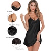 Lovasy Women Satin Nightgown Sexy Lingerie Slip Dress S-XXL | Silk Sleepwear,V Neck Negligee Nightie,Adjustable Straps Mini Nightdress(Black)