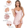 Lovasy Women Satin Nightgown Sexy Lingerie Slip Dress S-XXL | Silk Sleepwear,V Neck Negligee Nightie,Adjustable Straps Mini Nightdress(Pink)