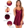 Lovasy Women Satin Nightgown Sexy Lingerie Slip Dress S-XXL | Silk Sleepwear,V Neck Negligee Nightie,Adjustable Straps Mini Nightdress(Purplish Red)