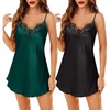 Lovasy 2 Pack Silk Nightgown for Women Lingerie S-XXL | Satin Nightgown,Sexy Lace V Neck Lingerie Dress,Adjustable Straps Slips,Cami Sleepwear,Mini Dresses(Dark Green & Black)