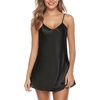 Lovasy Women Satin Nightgown Sexy Lingerie Slip Dress S-XXL | Silk Sleepwear,V Neck Negligee Nightie,Adjustable Straps Mini Nightdress(Black)