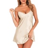 Lovasy Women Satin Nightgown Sexy Lingerie Slip Dress S-XXL | Silk Sleepwear,V Neck Negligee Nightie,Adjustable Straps Mini Nightdress(Champagne)