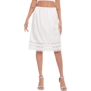 Lovasy Satin Half Slips for Women Under Dress Lace Underskirt S-3XL | Silky Long Slips Skirt,Anti-chafing,Anti Static Underskirt,Knee Length Underdress(White)