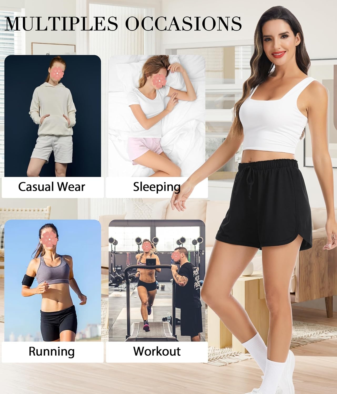 image:imageLovasy Womens Casual Shorts Summer Pajamas Bottom S2XL CottonHigh WaistSide SlitSoftBreathableSleepLoungeSportsComfy ShortsBlack