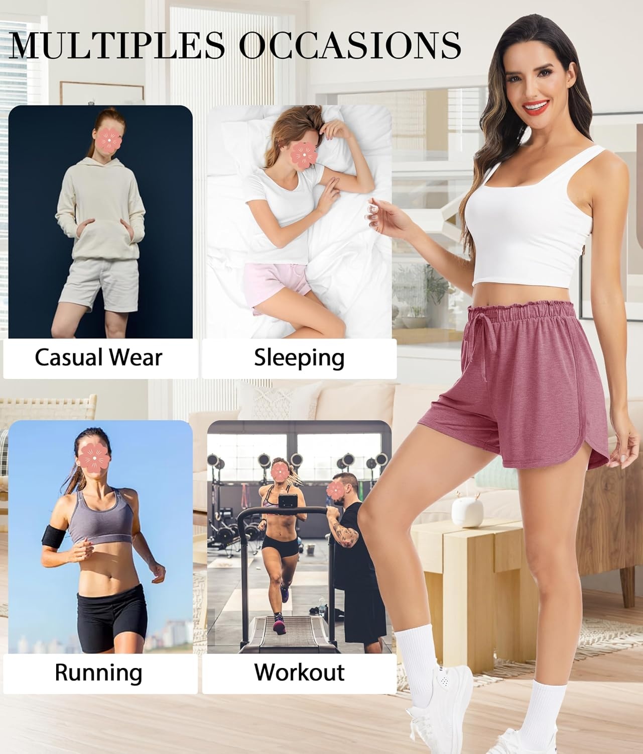 image:imageLovasy Womens Casual Shorts Summer Pajamas Bottom S2XL CottonHigh WaistSide SlitSoftBreathableSleepLoungeSportsComfy ShortsWine Red