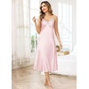 Lovasy Sexy Nightgown for Women Satin Lace V Neck Lingerie S-XXL | Long Lingerie Dress,Silk Nightdress,Cami Slip,Wedding,Bridal Party,Home,Sleep Wear(Pink)