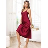 Lovasy Sexy Nightgown for Women Satin Lace V Neck Lingerie S-XXL | Long Lingerie Dress,Silk Nightdress,Cami Slip,Wedding,Bridal Party,Home,Sleep Wear(Purplish Red)