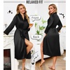 Lovasy Womens Silk Robe Satin Long Bride Robes with Pockets | Silky Kimono Bathrobe,Lightweight,Long Sleeve,Bridesmaid Bridal Robe,Sleepwear(Black)