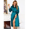 Lovasy Womens Silk Robe Satin Long Bride Robes with Pockets | Silky Kimono Bathrobe,Lightweight,Long Sleeve,Bridesmaid Bridal Robe,Sleepwear(Dark Blue)
