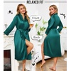 Lovasy Womens Silk Robe Satin Long Bride Robes with Pockets | Silky Kimono Bathrobe,Lightweight,Long Sleeve,Bridesmaid Bridal Robe,Sleepwear(Dark Green)