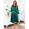 Lovasy Womens Silk Robe Satin Long Bride Robes with Pockets | Silky Kimono Bathrobe,Lightweight,Long Sleeve,Bridesmaid Bridal Robe,Sleepwear(Dark Green)