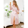 Lovasy Womens Silk Robe Satin Long Bride Robes with Pockets | Silky Kimono Bathrobe,Lightweight,Long Sleeve,Bridesmaid Bridal Robe,Sleepwear(Dusky Rose)