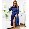 Lovasy Womens Silk Robe Satin Long Bride Robes with Pockets | Silky Kimono Bathrobe,Lightweight,Long Sleeve,Bridesmaid Bridal Robe,Sleepwear(Navy Blue)