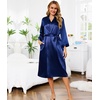 Lovasy Womens Silk Robe Satin Long Bride Robes with Pockets | Silky Kimono Bathrobe,Lightweight,Long Sleeve,Bridesmaid Bridal Robe,Sleepwear(Navy Blue)