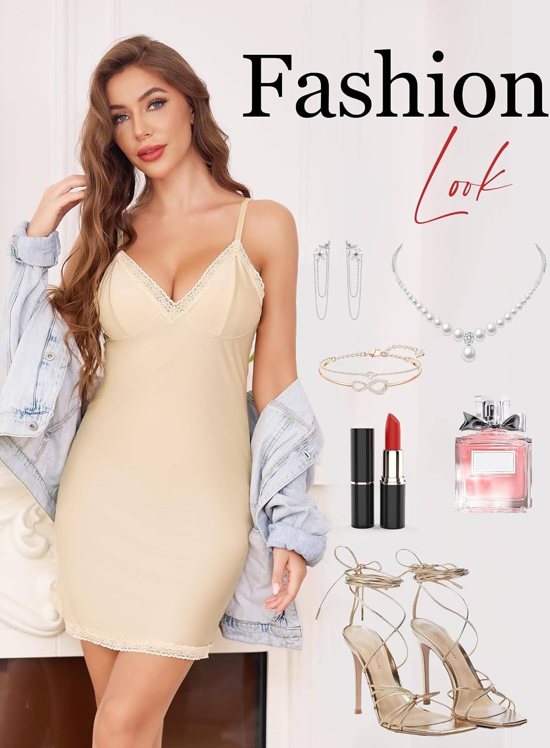 image:imageLovasy Womens Sexy Slip Nightgown V Neck Slips Dress S3XLBeige