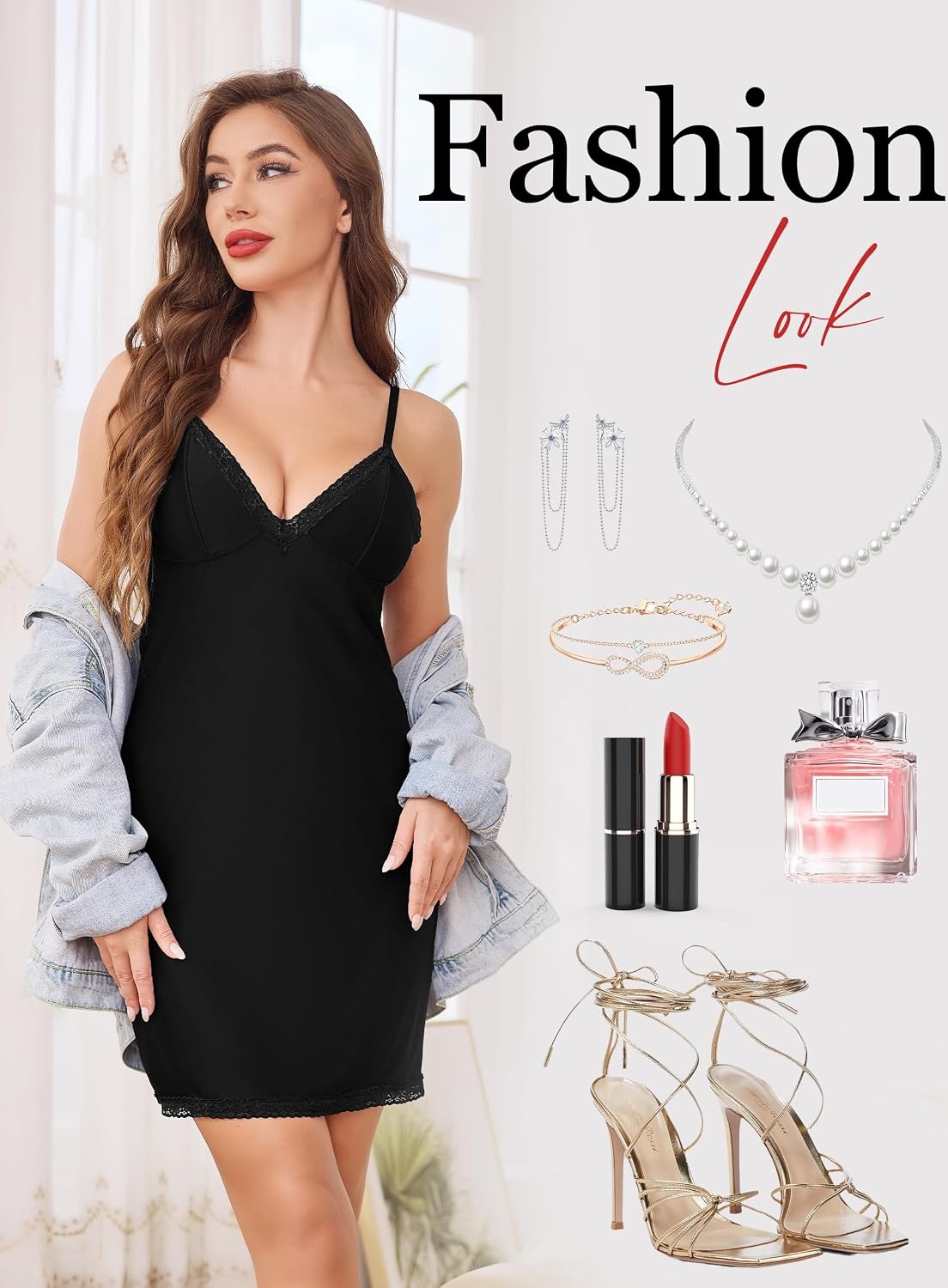 image:imageLovasy Womens Sexy Slip Nightgown V Neck Slips Dress S3XLBlack