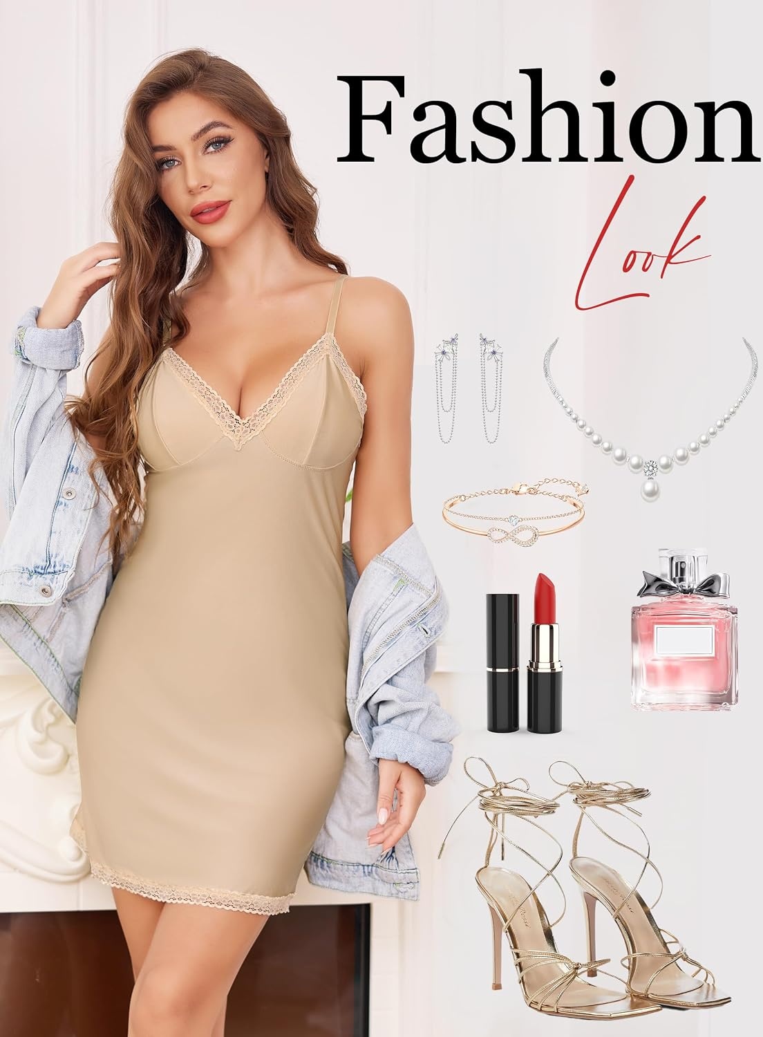 image:imageLovasy Womens Sexy Slip Nightgown V Neck Slips Dress S3XLCamel