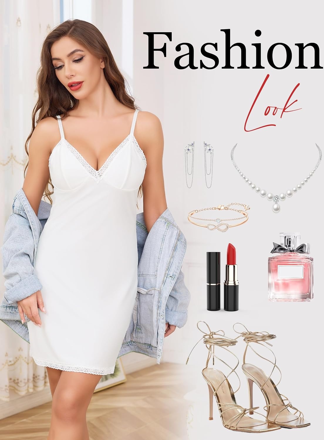 image:imageLovasy Womens Sexy Slip Nightgown V Neck Slips Dress S3XLWhite