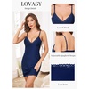 Lovasy Womens Sexy Slip Nightgown V Neck Slips Dress S-3XL(Navy Blue)
