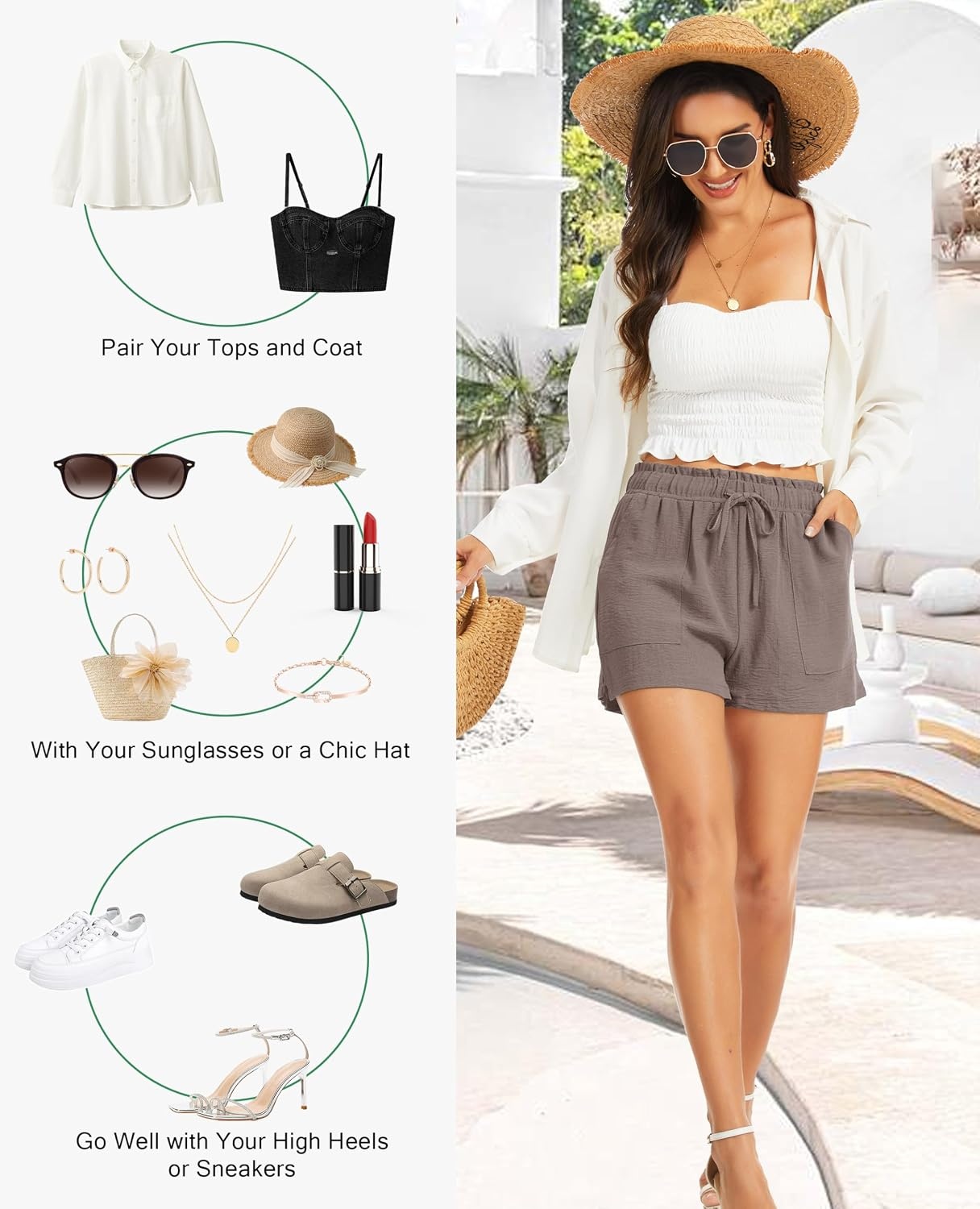 image:imageLovasy Casual Shorts for Women Summer Bottom with Pockets S3XLTaupe