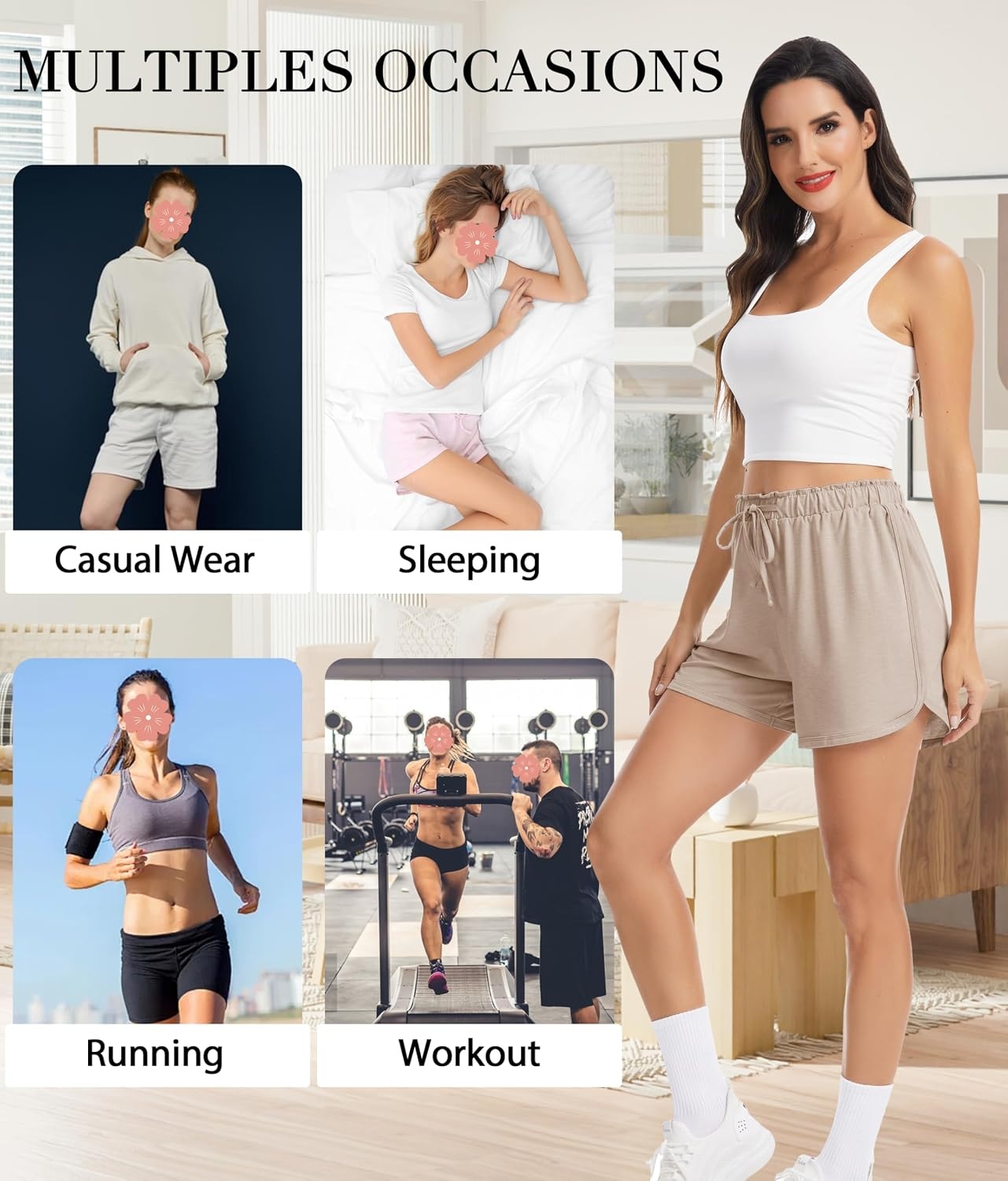 image:imageLovasy Womens Casual Shorts Summer Pajamas Bottom S2XLKhaki