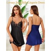 Lovasy 2 Pack Silk Nightgown for Women Lingerie S-XXL(Black & Dark Blue)
