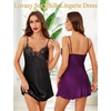 Lovasy 2 Pack Silk Nightgown for Women Lingerie S-XXL(Black & Dark Purple)