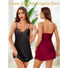 Lovasy 2 Pack Silk Nightgown for Women Lingerie S-XXL(Black & Purplish Red)