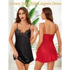 Lovasy 2 Pack Silk Nightgown for Women Lingerie S-XXL(Black & Red)