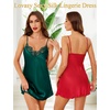 Lovasy 2 Pack Silk Nightgown for Women Lingerie S-XXL(Dark Green & Red)
