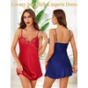 Lovasy 2 Pack Silk Nightgown for Women Lingerie S-XXL(Red & Dark Blue)