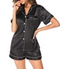 Lovasy 2 Piece Silk Pajamas for Women Set S-2XL(Black)