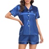 Lovasy 2 Piece Silk Pajamas for Women Set S-2XL(Blue)