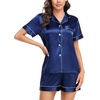 Lovasy 2 Piece Silk Pajamas for Women Set S-2XL(Dark Blue)