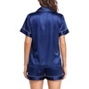 Lovasy 2 Piece Silk Pajamas for Women Set S-2XL(Dark Blue)