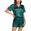 Lovasy 2 Piece Silk Pajamas for Women Set S-2XL(Dark Green)
