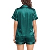 Lovasy 2 Piece Silk Pajamas for Women Set S-2XL(Dark Green)