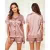 Lovasy 2 Piece Silk Pajamas for Women Set S-2XL(Deep Pink)