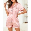 Lovasy 2 Piece Silk Pajamas for Women Set S-2XL(Pink)