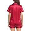 Lovasy 2 Piece Silk Pajamas for Women Set S-2XL(Red)