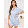 Lovasy 2 Piece Silk Pajamas for Women Set S-2XL(Stripes-blue)
